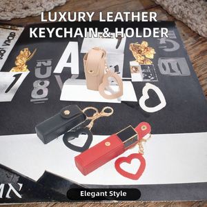 Luxury Leather Light Keychain with Heart Pendant Keyring and <b>Lipstick</b> <b>Holder</b> Storage Bag - Product Image 3