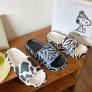 Hot Sale Summer Beach Zebra Cow Pattern Light Weight Soft Thick Sole Anti-slip Home Slides Sandals For Women Indoor EVA Slippers