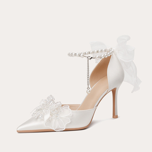 Di alta qualità tacco alto <span class=keywords><strong>scarpe</strong></span> da damigella con fiocco di perle <span class=keywords><strong>scarpe</strong></span> da <span class=keywords><strong>sposa</strong></span> a punta tacchi sottili <span class=keywords><strong>scarpe</strong></span> da <span class=keywords><strong>sposa</strong></span> per le donne e le signore - Product Image 4