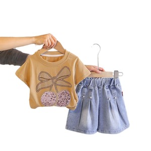 Conjunto de 2 Piezas para Niñas con Diseño de Lazo de Cereza Brillante, Transpirable y Casual para Uso Diario, Actividades al Aire Libre y Verano - Product Image 5
