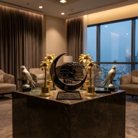 Trophée de luxe personnalisé plaqué or Makkah Bus Award, plaque métallique prestigieuse pour les récompenses d'excellence en matière de transport