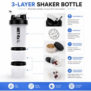 Bouteille de shaker de protéines portable à 3 compartiments avec logo personnalisé, pour la salle de sport, les voyages et le sport, sans BPA, gobelet de mélange pour la remise en forme - Product Image 4