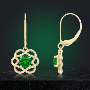Pendientes de Aro con Forma de Flor y Piedra Preciosa Verde, Oro de 10K, 14K, 18K, Plata 925, 935, Joyería para Uso Diario de Mujer - Product Image 1