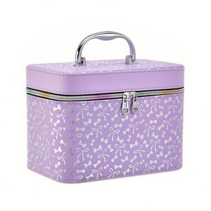 Bowknot Print PU Zipper Portable Lightweight Large Capacity Waterproof Fashion <b>Makeup</b> Bag Travel Cosmetic Organizer <b>Case</b> - Product Image 1