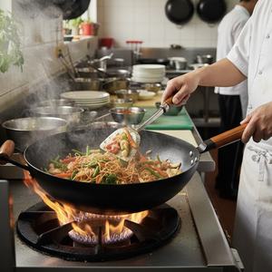 उच्च गुणवत्ता वाले 32 सेमी बड़े-क्षमता कार्बन स्टील नाइट्राइड कोटिंग कोटिंग पूर्व-अनुभवी <span class=keywords><strong>wok</strong></span> - Product Image 2