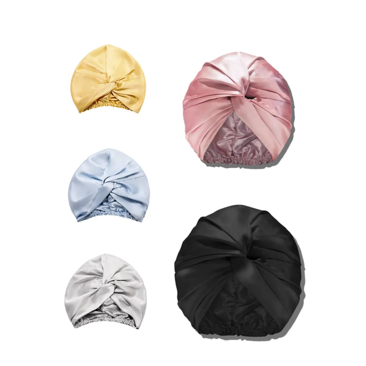 Sutra murni turban tidur warna-warni Satin Asli lapisan ganda aksesoris topi tidur sutra murbei rambut bonnet dengan Logo