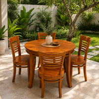 Ensemble de table à manger ronde en bois massif avec quatre chaises, mobilier traditionnel pour la maison, design stable pour la salle à manger