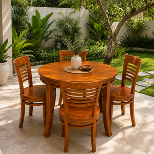 Juego de Mesa de Comedor Redonda de Madera Maciza con Cuatro Sillas, Muebles Tradicionales para el Hogar, Diseño Estable para Uso en el Comedor - Product Image 6