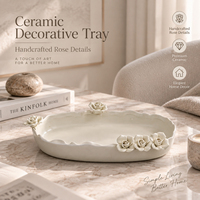 Plateau à fruits élégant en céramique Jossin avec un design de rose fait main, plateau en céramique décoratif pour bougies parfumées et service de desserts