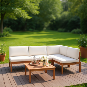 Ensemble de salon de jardin modulaire en bois d'acacia 6 places, mobilier d'extérieur au design contemporain - Product Image 3