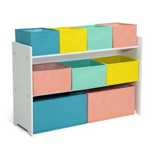 Étagère pour enfants à 3 niveaux personnalisée, garçon et fille, en bois, organisateur de rangement pour jouets pour enfants avec 9 boîtes en tissu - Product Image 3