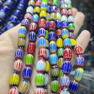 GP0950 Boho Schmuck liefert Spacer Perlen Tribal Nepali Glaze Chevron Perlen, rustikale undurchsichtige mehrfarbige Glas Rainbow Spacer Perlen