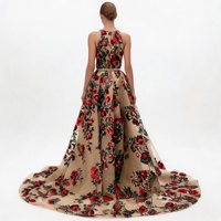 Robe de soirée longue élégante pour femme, ornée de sequins et de motifs floraux roses, robe de bal de demoiselle d'honneur, longueur maxi, traîne naturelle, pour mariée
