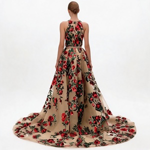 Elegante Abito da Sera Lungo da Donna con Paillettes e Decorazioni Floreali a Rosa, Abito da <span class=keywords><strong>Damigella</strong></span> d'Onore, Vestito da Ballo Lunghezza Maxi con Strascico Naturale per la <span class=keywords><strong>Sposa</strong></span> - Product Image 2