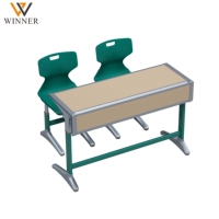Ensemble de chaise et bureau double ergonomique de haute qualité, écologique et durable, avec tiroir, structure métallique, hauteur réglable pour l'école et la maison