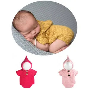 Tenue de photographie avec crochet pour nouveau-né, vêtements en tricot pour bébé, barboteuse à capuche pour accessoires photo,