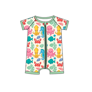 Pijamas Cortos de Bambú al por Mayor RTS, Mameluco de una Pieza para Bebé, Ropa Infantil Personalizada, Mameluco Estampado de Manga Corta - Product Image 3