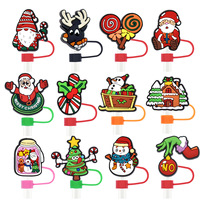 Capuchons de paille en PVC de Noël à motif dessin animé, 10 mm, universels, anti-poussière, mignons, décoratifs, réutilisables, accessoires pour boissons