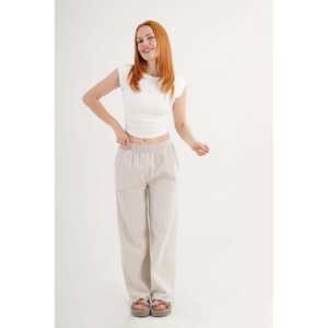 Pantalons palazzo tendance en gros pour femmes, pantalons à bordure en pierre avec taille élastique et détails de l'ourlet, poches, style formel - Product Image 5