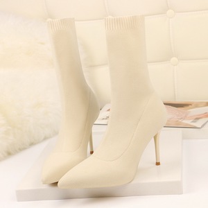Nouvelles bottes de cheville pour femme en tissu extensible tricoté, style chaussette, 7CM/9CM, bottes western pour femme - Product Image 3