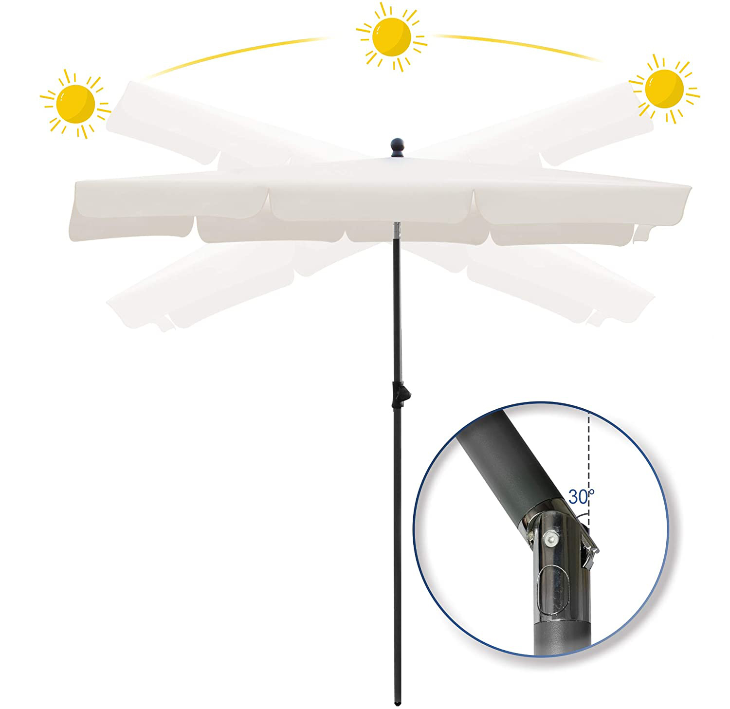 Balcony Parasol 180 x 120 cm Balcony Parasol Rectangular Bendable Grey Garden Umbrella UV