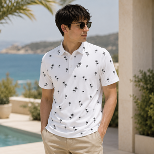 Polo de Golf Personalizado Premium para Hombre, Color Blanco con Diseño de Palmeras, Absorbente de Humedad, Marca Privada, Ropa de Resort OEM - Product Image 1