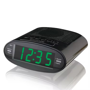 <b>Clock</b>-Controlled Digital Electronic Plastic Dual 1.2" Green <b>LED</b> Alarm <b>Clock</b> Built-In Speaker Customizable Color FM Digital Radio - Product Image 1