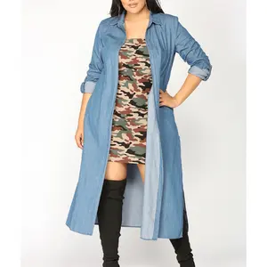 2020 toptan özel logo bahar rüzgarlık mavi sonbahar rahat kadın coats sonbahar uzun denim jean kadın bayanlar için ceketler