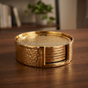 Aluminium Hammered Gold Eco-Friendly American Style Coaster <b>Set</b> of <b>6</b> - Product Image 3