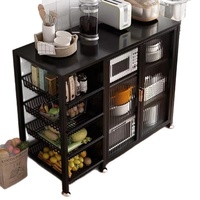 Armoire de cuisine haute en acier carbone résistant à la rouille, unité de rangement multi-niveaux avec porte en verre ondulé pour ustensiles de cuisine et provisions