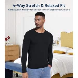 Chemise de nuit à manches longues en viscose de bambou pour homme, coupe raglan, douce, vêtement de détente basique, tailles S-XXL, noire, vente en gros - Product Image 2