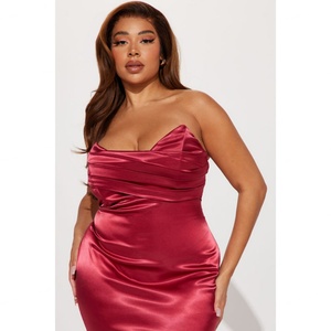 Nuevo Diseño, Estilo Personalizado, Vestido Largo de Satén con Corsé Plisado en el Busto, Cierre Trasero Oculto, Sexy y Elegante para Mujer - Product Image 5