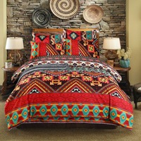 Parure de lit ethnique bohème 4 pièces imprimée réactif toutes saisons, style drap de lit sur mesure