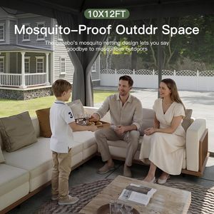 Gazebo d'extérieur pour patio 10x12, tente <span class=keywords><strong>de</strong></span> réception et <span class=keywords><strong>abri</strong></span> robuste avec moustiquaire et écran d'intimité pour <span class=keywords><strong>jardin</strong></span>, pelouse - Product Image 2