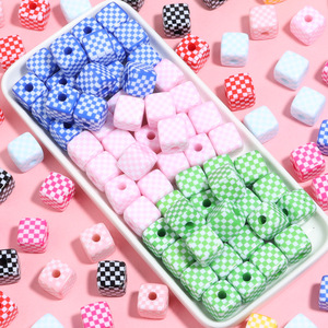 Wholesale 13mm <b>Acrylic</b> Mesh square Bead Checker with Holes square Bead Loose Bead for Bracelet Necklace Diy <b>Jewelry</b> Making - Product Image 1