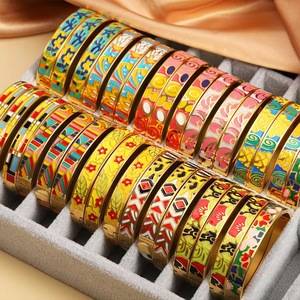 Vintage Enamel Painting Stainless Steel 18K Gold Plated Multi-color Geometry Personalized <b>Bangle</b> <b>Bracelet</b> Women Trendy - Product Image 1