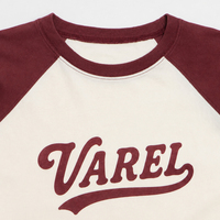 T-shirt de baseball à manches longues raglan avec logo personnalisé, bicolore contrasté, en coton imprimé