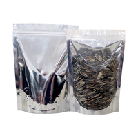Bolsa de pie de aluminio de fábrica con frente transparente y reverso plateado para envasar patatas fritas, azúcar y gelatina, con cierre de cremallera