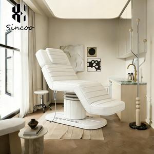 Lit de massage électrique en cuir PU blanc à 3 moteurs, confortable et doux, pour salon de beauté - Product Image 1