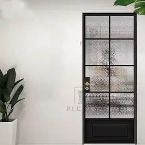프랑스 타원형 젖빛 유리 슬림 알루미늄 프레임 인테리어 스윙 유리 문
