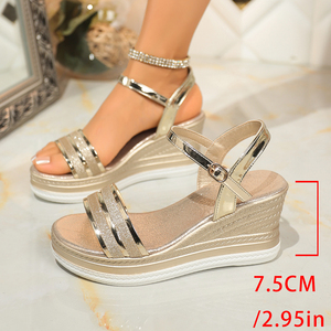 Sandales compensées à plateforme pour femmes, à bout ouvert, avec bride scintillante et boucle à la cheville, style <span class=keywords><strong>espadrille</strong></span>, chaussures d'été tendance pour femmes - Product Image 5