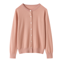 Damen Strickjacke mit Knopfleiste, Rundhalsausschnitt, Langen Ärmeln und Geripptem Saum in Einfarbigem Grau
