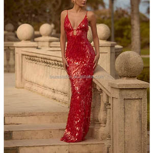 Ventes en gros de vêtements haut de gamme, usine OEM/ODM, boutiques de luxe, robe maxi à sequins, décolleté plongeant, robe longue pour femmes - Product Image 4