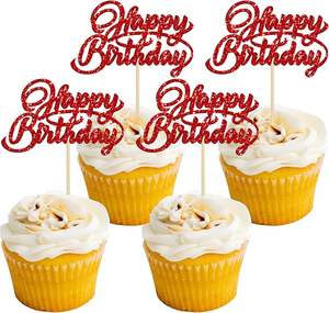 Adornos para Cupcakes de Cumpleaños, Decoraciones para Pasteles con Purpurina Roja para Celebrar Cumpleaños - Product Image 6