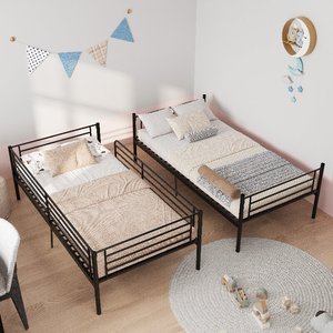 Lit superposé moderne double avec échelle et barrière de sécurité haute, convertible, en métal, pour chambre d'enfant ou dortoir, disponible en ODM/OEM - Product Image 2