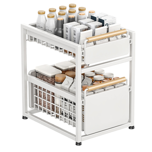Salle de bains <span class=keywords><strong>cuisine</strong></span> 2 niveaux sous évier étagère double couche support <span class=keywords><strong>armoire</strong></span> <span class=keywords><strong>rangement</strong></span> organisateur vêtements tiroir <span class=keywords><strong>coulissant</strong></span> chambre - Product Image 4