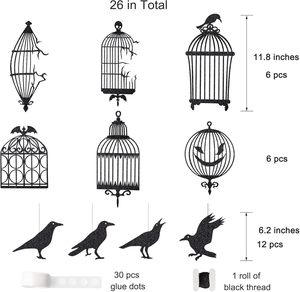 พวงมาลัยตกแต่งกรงนกอีกาสีดำ DAMAI สำหรับตกแต่งฮาโลวีน ของตกแต่งแขวนในร่ม ของตกแต่งบ้านผีสิง พวงมาลัยสยองขวัญ อุปกรณ์ตกแต่งวันเกิด - Product Image 5
