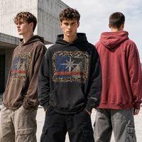 Sweat à capuche unisexe en molleton bouclette 400 g/m² délavé à l'acide, coupe courte, effet vieilli, avec ourlet brut, logo personnalisé, style streetwear ample