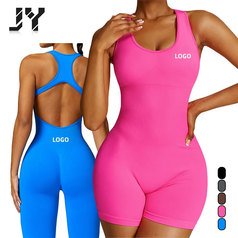JY 2023 New Fashion Backless Custom One Piece Butt Lift Tummy Tightening Seamless Set Running Women's Yoga Suits Jumpsuit
