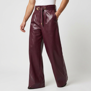 <b>Men's</b> Mid Waist Wide Leg Leather Cotton Eco-Friendly Pants Belt Button Fly Closure Pleated Front Lightweight Breathable Smart - Product Image 1